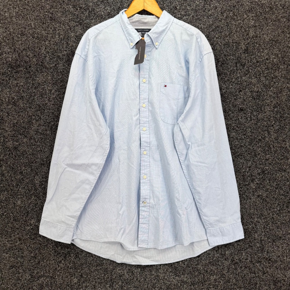 Tommy Hilfiger Mens XXL Classic Fit Light Blue Cotton Button Down Shirt NWT